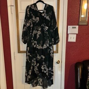 Lane Bryant Elegant Green Floral Long Sleeve Dress